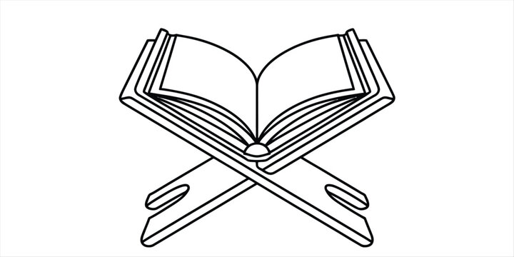 Open holy quran book placed on a traditional wooden rehal stand for reading Vector, illustration