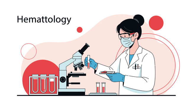 Hematology Lab Technician Analyzing Blood Sample Under Microscope