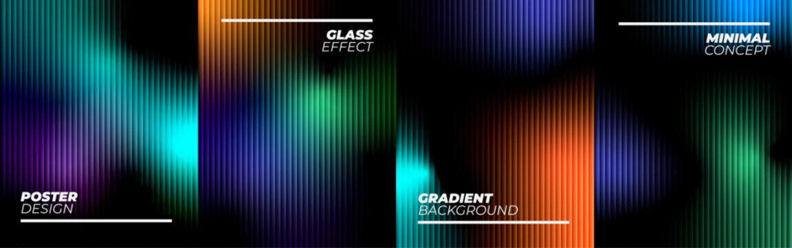 Riddle glass background, ripple wave distortion, fractal light flow deep blue gradient surface. 4 sets of poster template packages with 4 background options