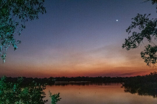 Overlooking the Okavango river in Nambia, late in the evening after sunset.