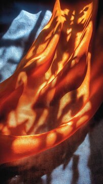 Abstract orange fabric with shadow patterns creating a dynamic visual texture.