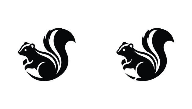 Cute chipmunk sitting icon in vector line art and solid black silhouette style for wildlife and nature branding