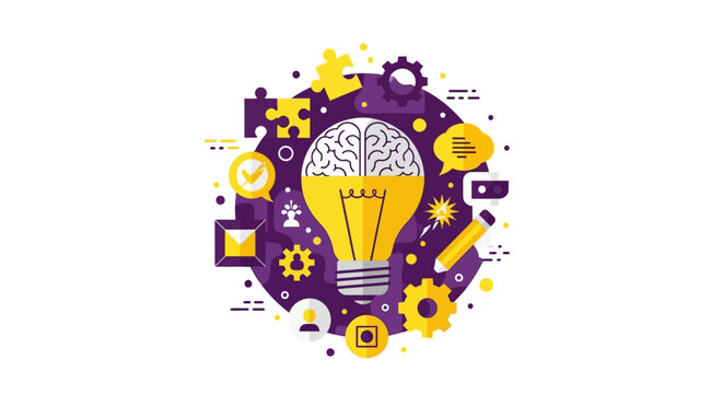Creative Brain and Lightbulb Concept Illustration for Innovation, Problem Solving, and Idea Generation