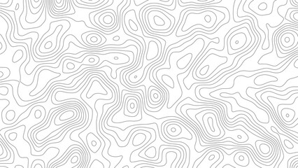 Obraz premium Topographic map contour lines pattern with thin black wavy lines on a white background representing elevation and terrain data in a repeating abstract style