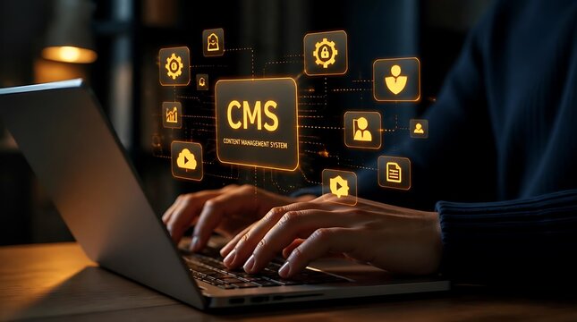 Content Management System Dashboard on Laptop Screen