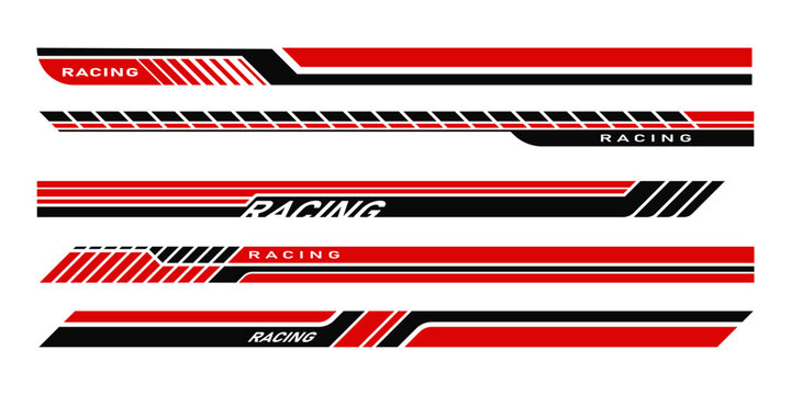 Set of creative car stripes. Car race stripes. Racing sticker design. Graphic sport decal vinyl element. Black red automobile decoration. Racing design vector