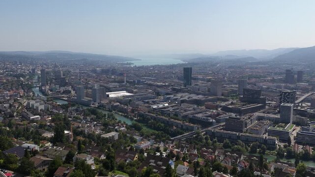Aerial view of zurich cityscape and lake switzerland