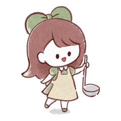 Fototapeta premium レードルを持ってエプロンを着た女の子
