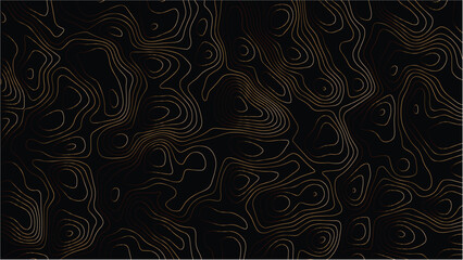Abstract topographic map pattern with thin bronze wavy lines on a solid black background creating a flowing liquid texture effect © VxGFX