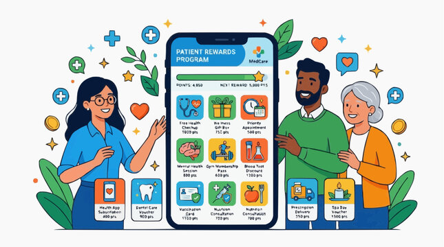Patient Rewards Program in Health App: A visual depicting the interaction with patient rewards program in a health app interface.