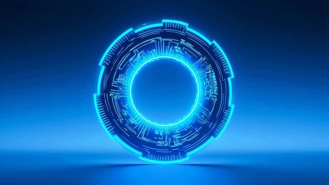 Glowing blue tech ring with futuristic geometry