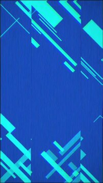 A textured, vibrant blue backdrop is overlaid with geometric shapes and lines in shades of teal, creating a modern and abstract design with a digital aesthetic.