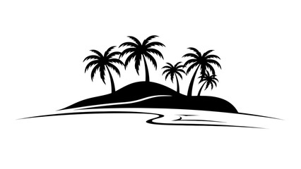 Tropical island, palm trees, black silhouette, vector graphics, beach landscape, summer vacation icon © MstMishu