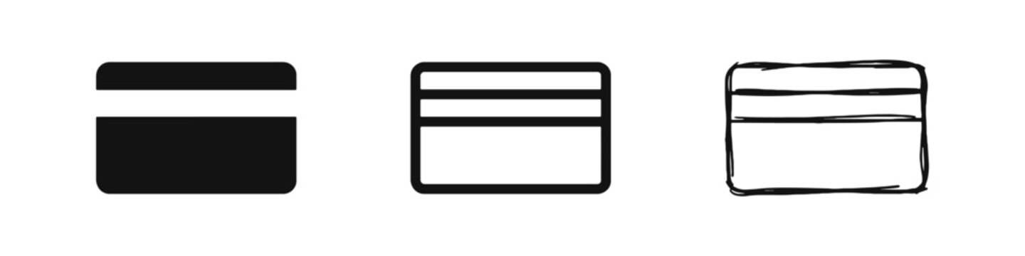 Credit Card and Payment Method Icon Set in Solid, Outline, and Sketch Styles