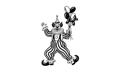 Fototapeta premium Happy Clown Holding Bunches of Balloons at a Party