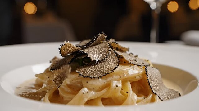 Gourmet Fettuccine Alfredo with Fresh Black Truffle Shavings 1.