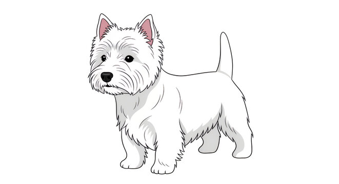 West Highland White Terrier Standing Cute Westie Dog Portrait Isolated on White Background