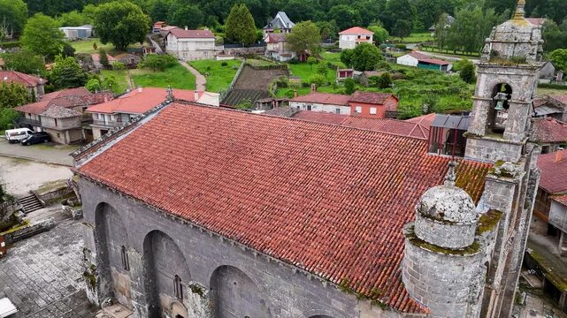 Aerial view of the romanesque Church of Santa Marina de Augas Santas