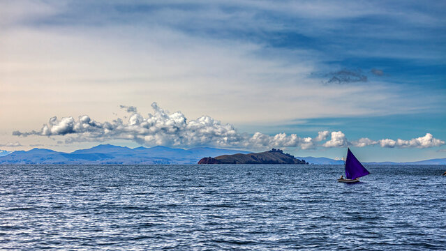 A view of the snow-capped Andes at Lake Titicaca near Copacabana, Bolivia
