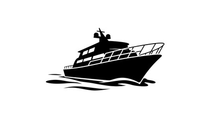 Boat, yacht, vessel silhouette, sailing icon, black and white graphic © MstMishu