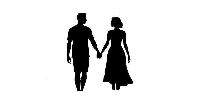 Black silhouette couple holding hands, romantic pair illustration, love and relationship icon, vector people
