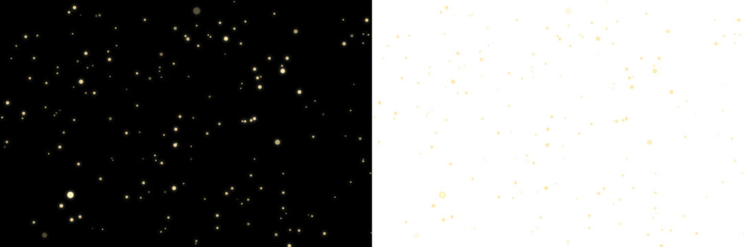 golden glowing particles isolated on transparent background, Abstract sparkle lights festive bokeh dust overlay effect. Gold glitter dust particle for Celebration, decoration, luxury design elements