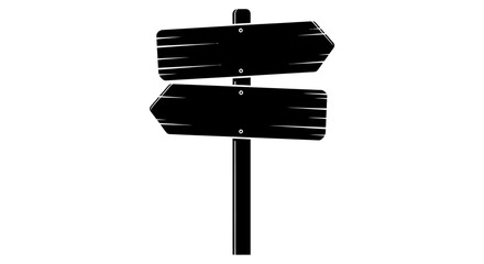 wooden signpost with two arrows black silhouette on white background © MD