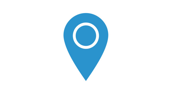Location pin icon blue and white isolated on white background