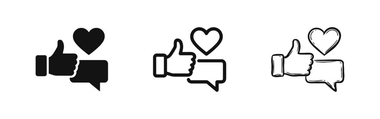 Fototapeta premium Social Media Interaction Icons with Thumbs Up, Heart, and Comment Bubble in Three Different Styles