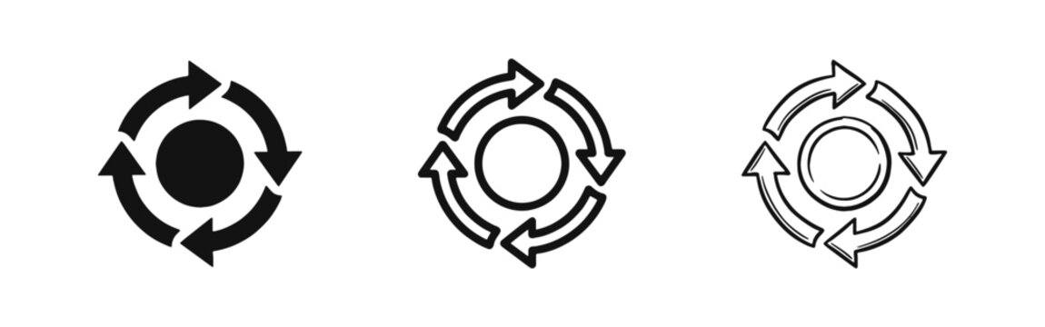 Circular arrow cycle icon set, refresh, update and synchronization symbol.