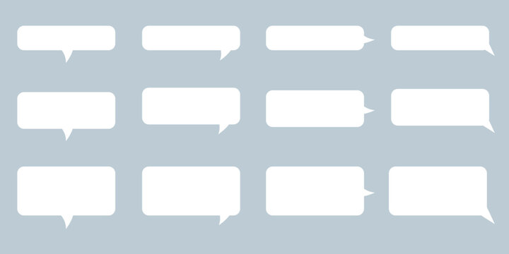 Minimal speech bubble set in flat style. Rounded rectangular dialog bubble. White chat message boxes for app UI, messenger interface, social media, forum comments, live chat, communication branding