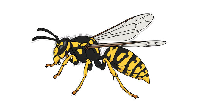 Common Yellowjacket Wasp Hornet Insect Side View Isolated on White Background