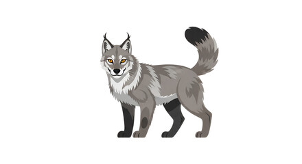 Fototapeta premium Majestic Gray Lynx Wildcat with Orange Eyes Standing Isolated on White Background