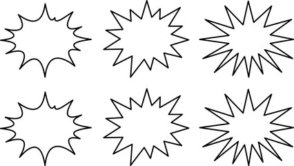 Comic Explosion Burst Shapes Set in Outline Style for Pop Art Speech Bubble and Promotion Design © nasima0204