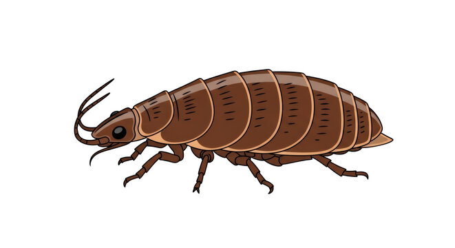 Common Brown Woodlouse Isopod Pill Bug Crustacean Isolated on White Background
