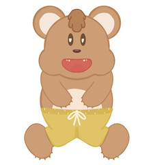 a happy cute little brown bear cub with yellow pants © Chanom