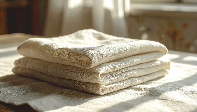 Folded Soft White Towels On Bed
