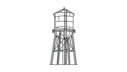 Fototapeta premium Black and white line art illustration of a classic industrial water tower.