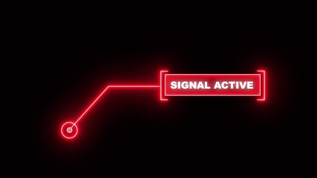 Red digital HUD callout animation featuring signal active text for futuristic communication monitoring, cyber security alerts, and high-tech interface display concepts.