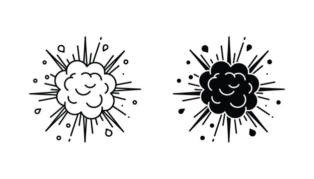 Exploding cloud or smoke burst graphic in thin line art and bold solid black vector style