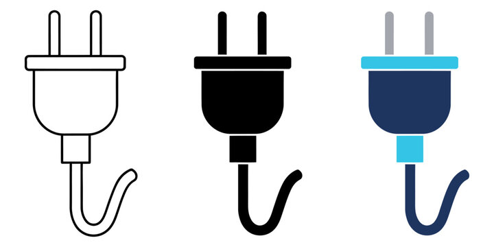 Three styles of electrical power plug icons for technology and energy design Vector