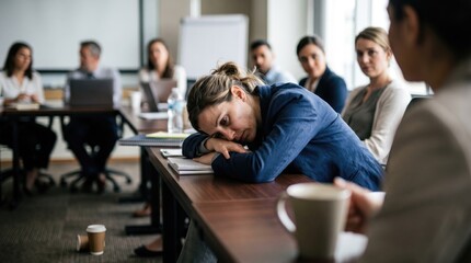 Fototapeta premium Woman sleeping in a business meeting
