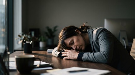 Fototapeta premium Woman sleeping on desk at work
