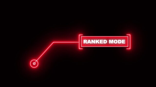 Red digital HUD callout animation featuring ranked mode text for futuristic competitive gaming interfaces, esports tournament displays, and modern tech monitoring concepts.