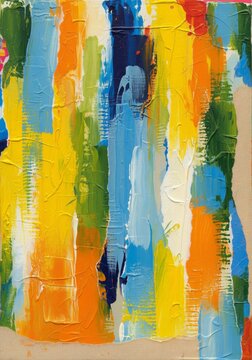 Abstract Acrylic Painting with Bold Brushstrokes in Yellow Blue
