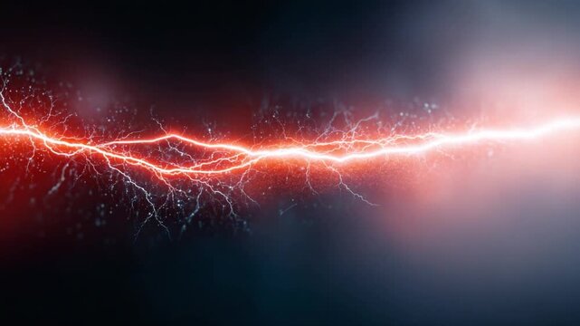Electric Discharge Energy: A vibrant, high-energy bolt of red and orange lightning crackles across a dark, atmospheric background, symbolizing raw power and intense forces.