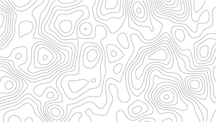 Topographic map contour lines pattern with thin grey strokes on a white background representing elevation levels and geographic terrain mapping data for navigation and cartography visualization © VxGFX
