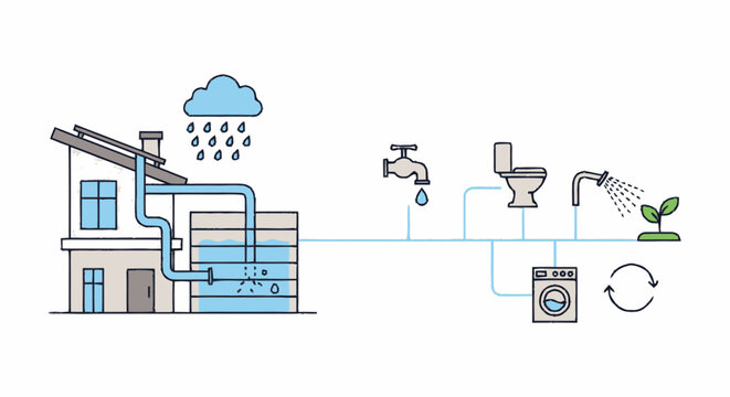 Rainwater harvesting system diagram for sustainable home water management