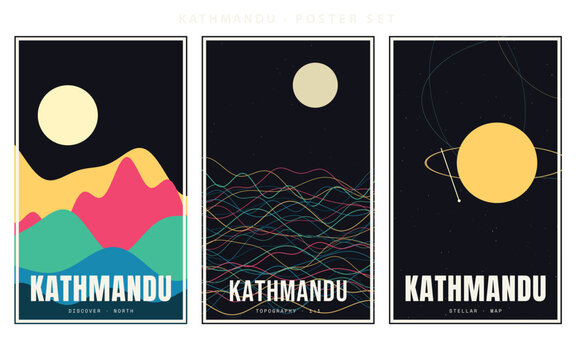 Set of three minimalist hoi an travel posters with abstract landscape and space vector illustration