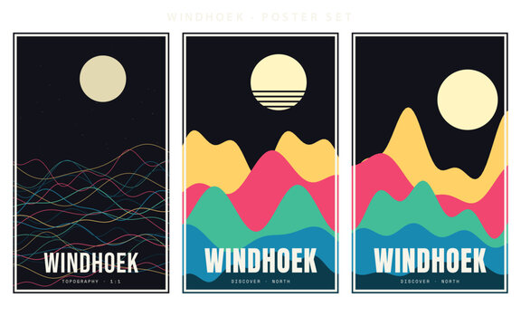 Minimalist vilnius poster set featuring abstract stellar maps and topography vector illustration